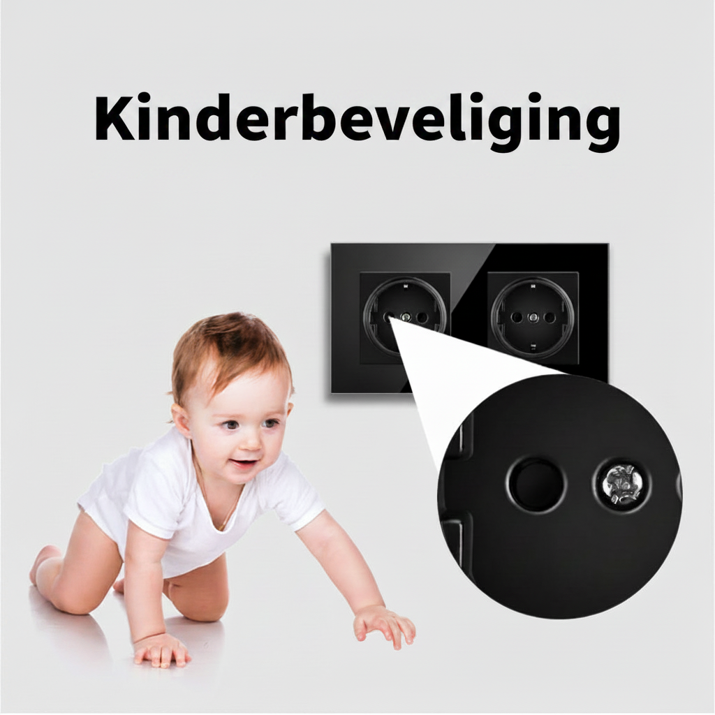 Vendalor Touchschakelaar, Stopcontact en USB-A/C Glas Zwart