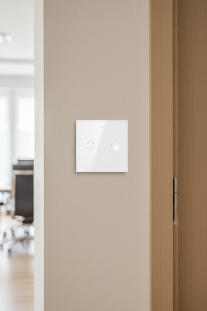 Vendalor dubbele WiFi touchschakelaar wit – twee circuits. één glazen paneel