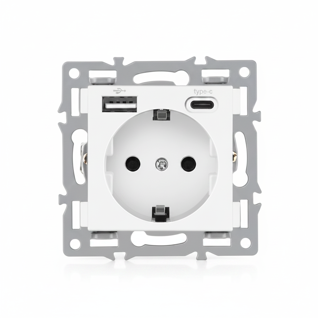 Vendalor wandcontactdoos USB-A en USB-C wit – EU-stopcontact met oplaadpoorten