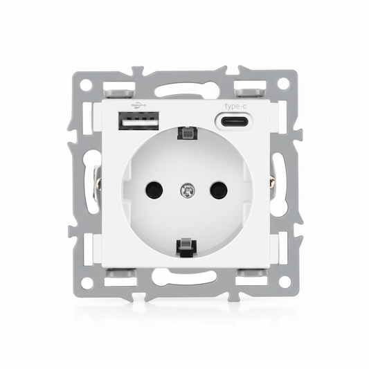 Vendalor wandcontactdoos USB-A en USB-C wit – EU-stopcontact met oplaadpoorten