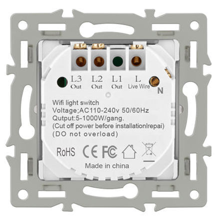 Vendalor dubbele WiFi touchschakelaar wit – twee circuits. één glazen paneel
