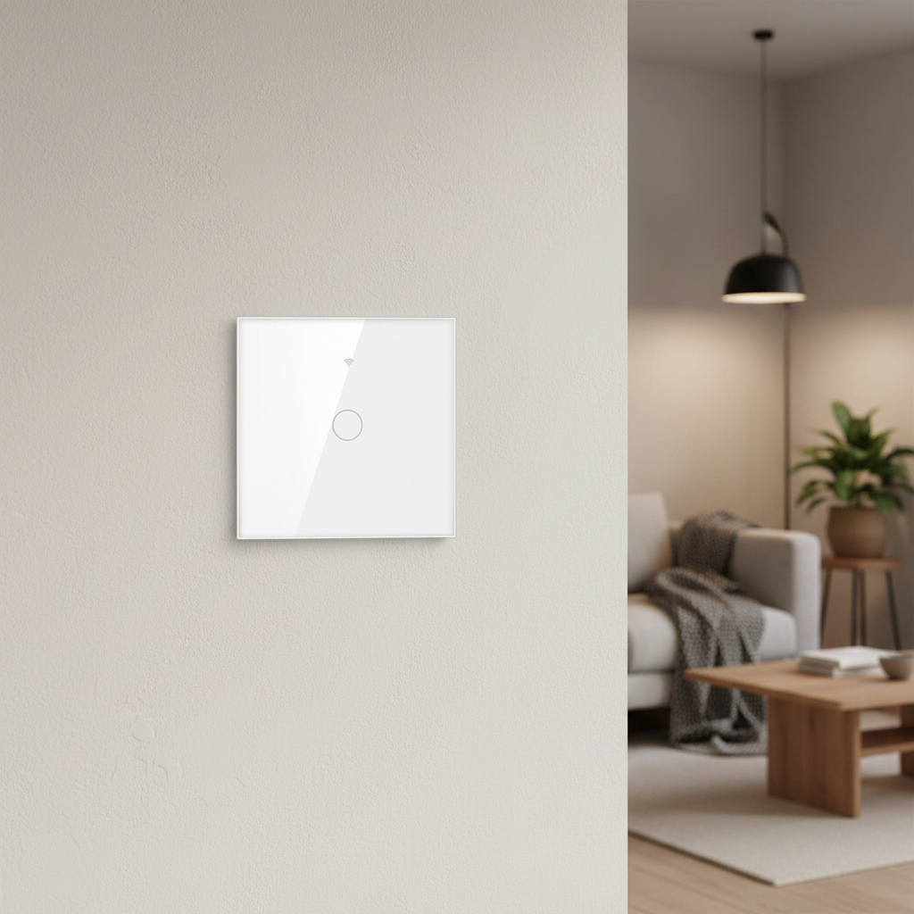 Vendalor enkele WiFi touchschakelaar wit – gehard glazen paneel met LED