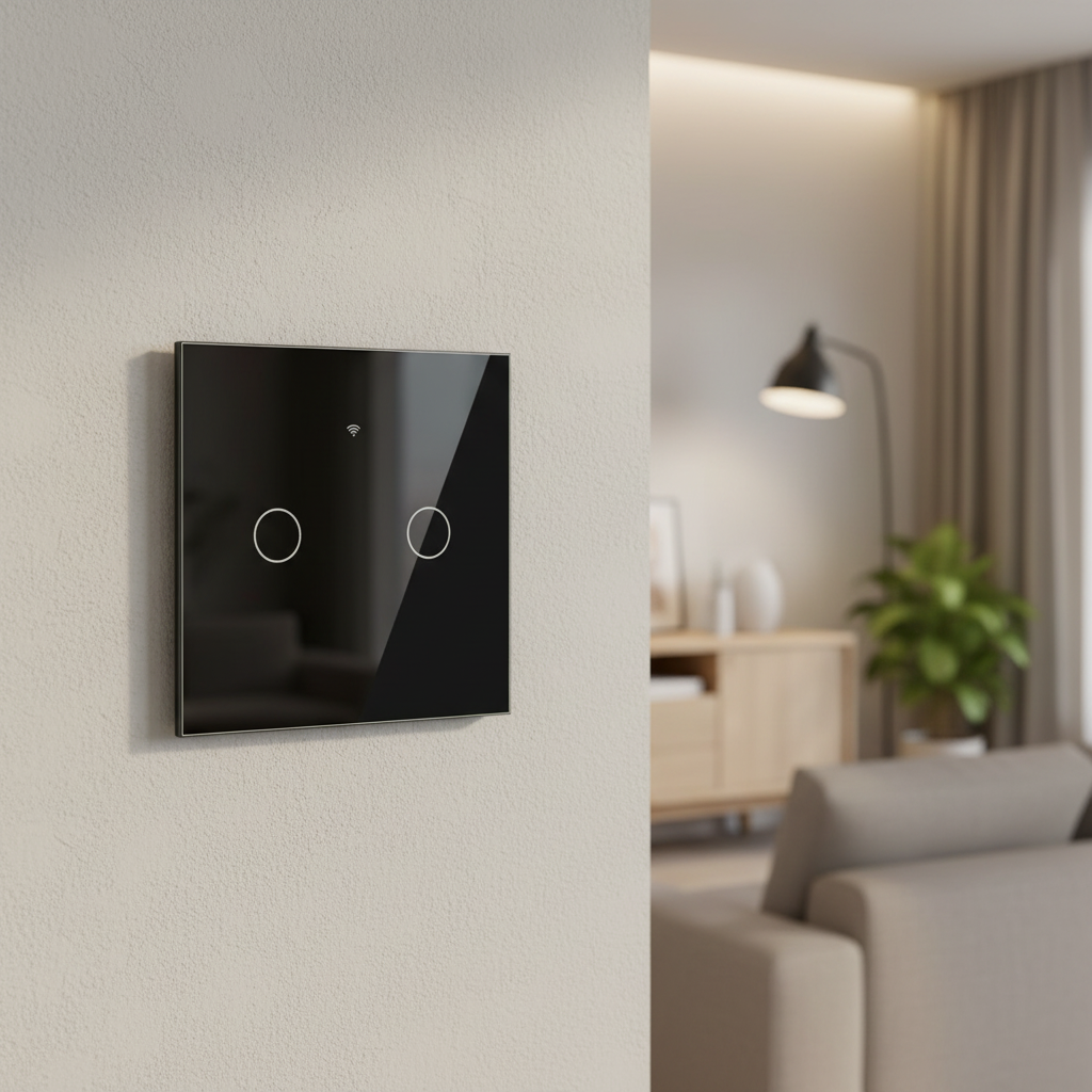Vendalor dubbele WiFi touchschakelaar zwart – twee circuits. één glazen paneel